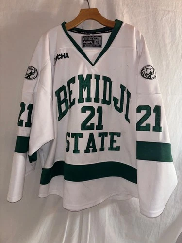 Bemidji State Beavers Game Worn College Hockey Jersey 48 Fight Strap White #21