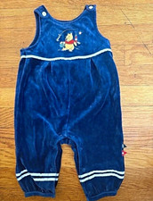 Disney Store Winnie the Pooh Blue Velour Embroidered Overall One-Piece 3-6M