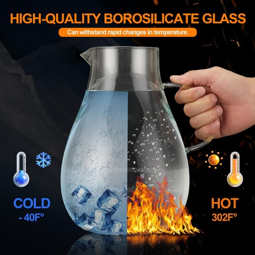 Glass Pitcher with Lid,1 Gallon Glass Water Pitcher Hot/Cold Water Jug, Juice... - Picture 4 of 8