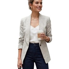 DKNY Gray Tweed Oversized One Button Blazer Jacket Size 2