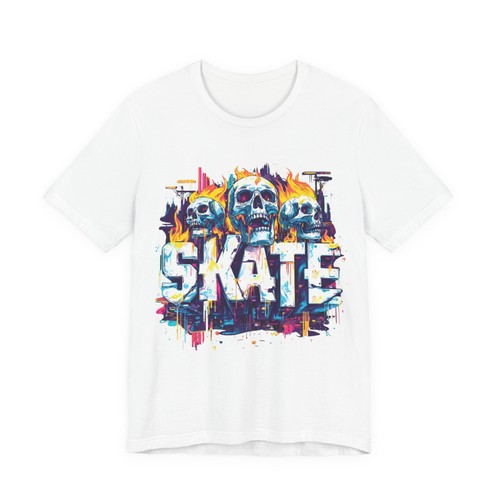 Unisex T-Shirt Flaming Skull Trio Skateboarding Graffiti Streetwear - Picture 5 of 16