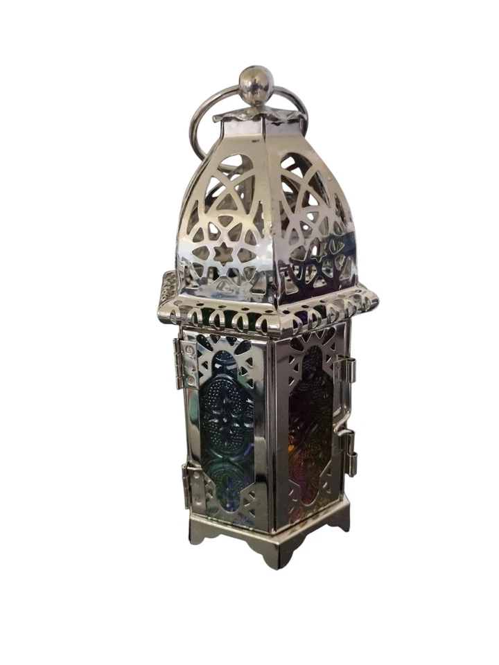 Suporte marroquino alto de ferro lanterna de vidro Tealight para decoração de casa e jardim - Imagem 2 de 4