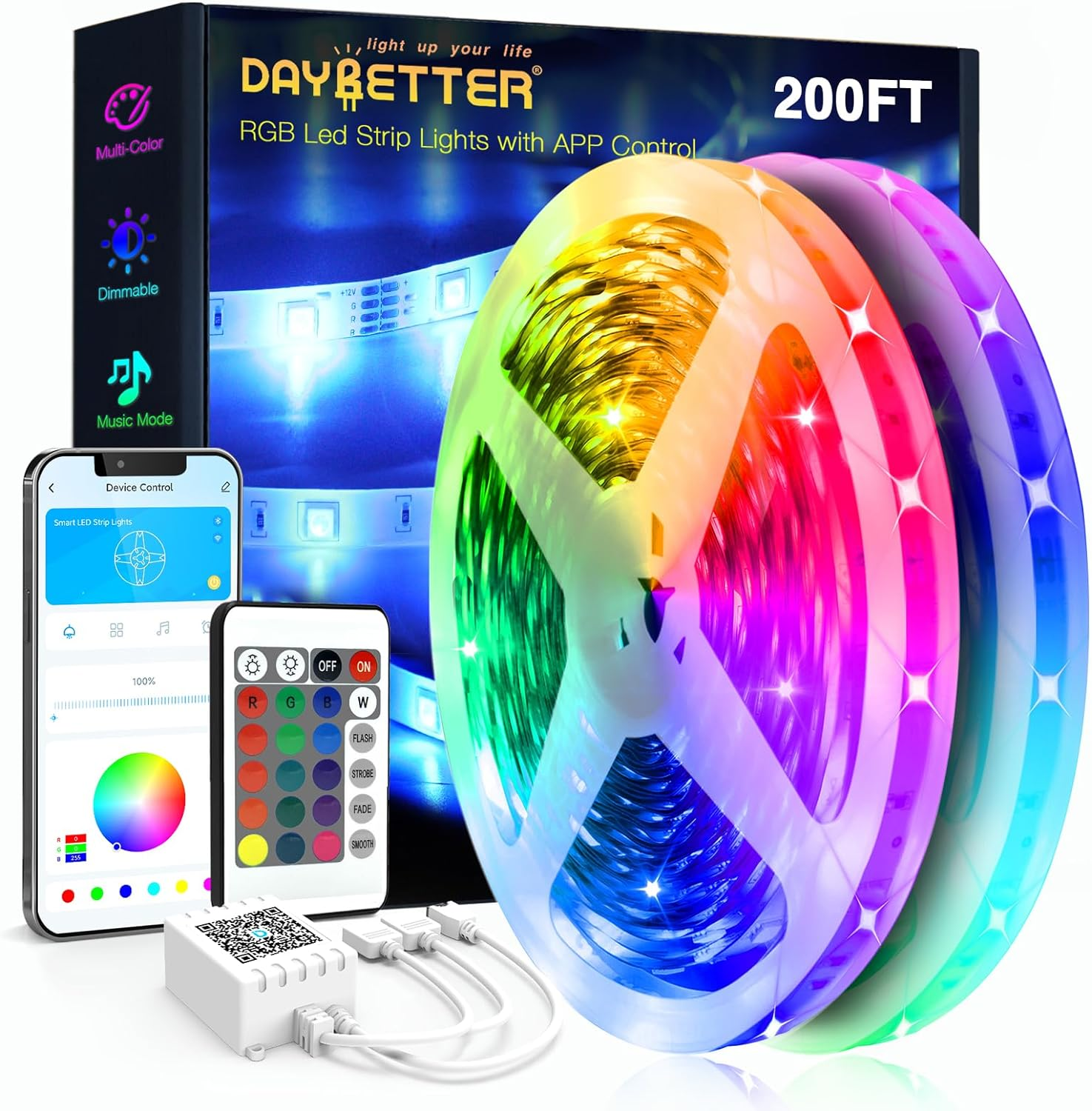 RGB LED Strip Lights 200Ft Smart Music Sync