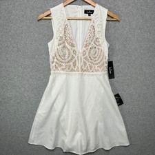 Lulus White Crochet Lace V-Neck Sleeveless Fit & Flare Mini Dress XS NEW