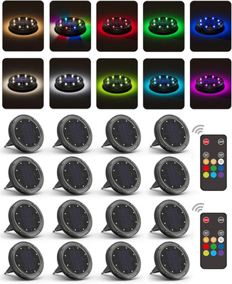 Color Changing Solar Ground Lights with 33Ft Long Distance Remote Control - Flat