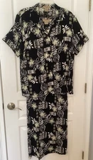Notations Woman Vintage 1X Maxi Dress & Jacket Green Black&White Batik Print NWT