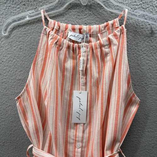 Petal Pup Arabella Sleeveless Dress Orange Striped Midi Button Up Belted Size XS - Picture 11 of 19