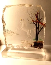 Vintage Glass Unicorn Figurine Acrylic Hand Painted by Wald