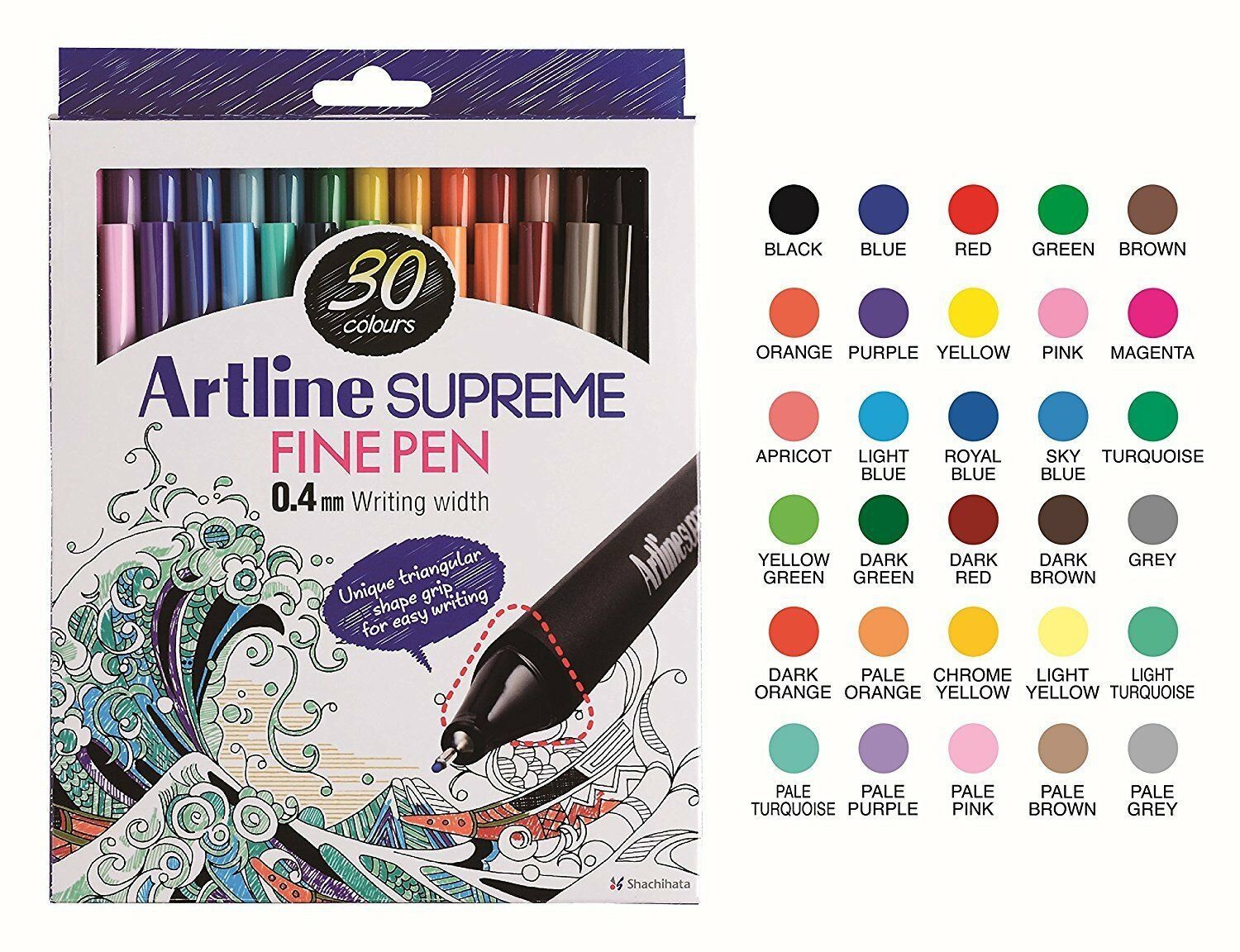 Artline Supreme Fine Pen Bright Colours Technical Drawing Fineliners - Pack 30