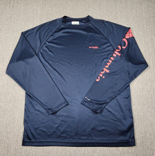 COLUMBIA Mens L PFG Omni-Shade Long Sleeve NavyBlue Fishing Shirt Graphic Print