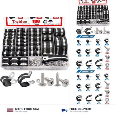 Twidec/136PCS Cable Clamps Assortment Kit 304 Stainless Steel Rubber Coated C...