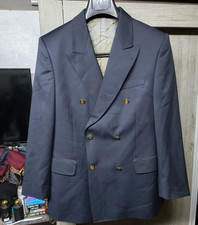 Vintage Desch extrafine pure wool double breasted gold button navy blazer 40R