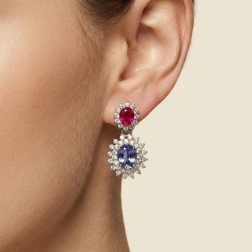 Ruby & Color Change Alexandrite 12Ct 925 Sterling Silver Rose Gold Halo Earrings