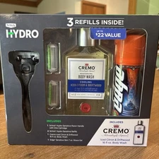 Schick Hydro Sensitive Razor Gift Bundle, 2 Refills, Cremo Body Wash, Shave Gel