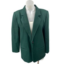 Sag Harbor 100 Wool Green Notch Collar Button Long Sleeve Blazer Coat Jacket 8