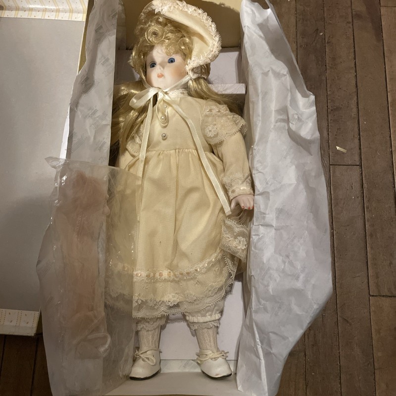 Seymour Mann Porcelain 17" Doll ~ Blonde Hair with Blue Eyes With Box And COA