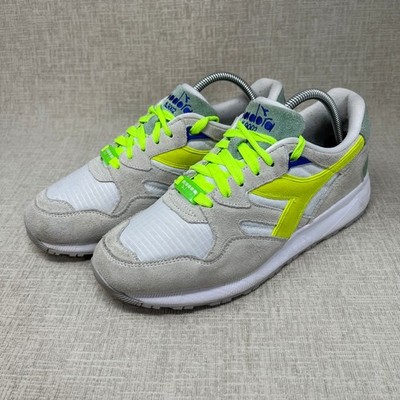 Diadora N9002 Ball White Acid Green Volt Sneakers Men 8.5 Retro Suede Tennis