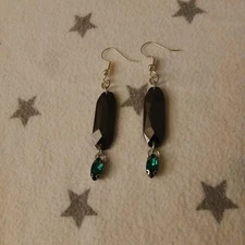 Women's Black Faceted Beaded Earrings Faux Emerald Handmade Elegant Classic 