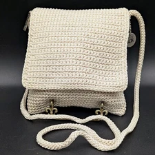The Sak NWOT Creme Beige Crochet Crossbody Purse Bag Flap Zip Closure Lined 