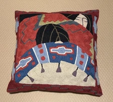 IRENE KLAR Hand Embroidered Pillow Cover:  Plains Pillow 2 100% Wool Embroidery