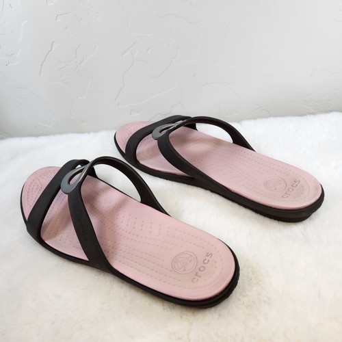 Crocs Sanrah Circle Slide Sandals Women's Size 10W Espresso/Pink Wedge - Picture 5 of 12