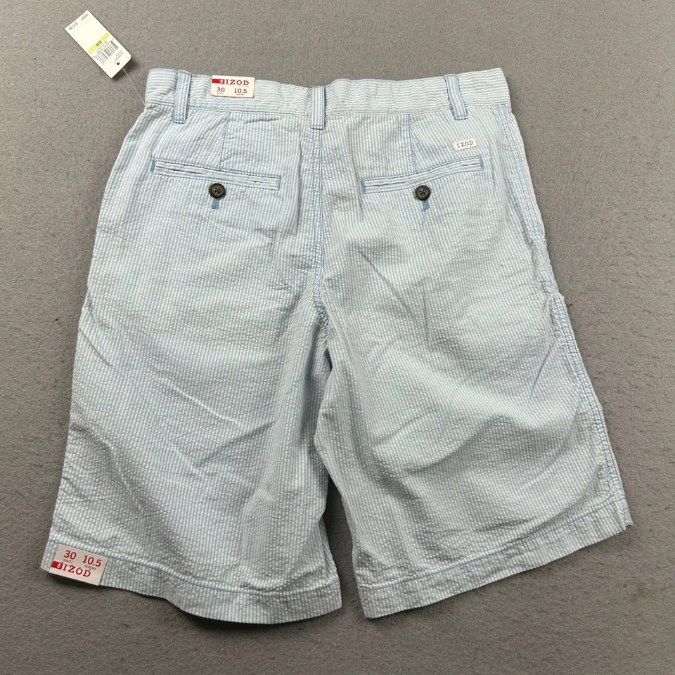 Pantalones Cortos Izod Para Hombre 30 Azul Rayas Frente Plano Chino Ligeros Nuevos con Etiquetas Foto 4 de 4