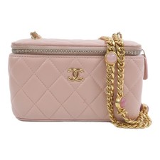 CHANEL CC GHW Vanity Case Shoulder Bag Lambskin Leather Pink