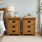 Bedside Tables Pair - Oakcroft Rustic Oak 3 Drawer Cabinets Assembled