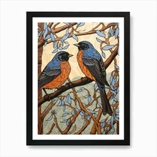 Art Nouveau Birds Poster Bluebird 1 Framed Wall Art Poster Canvas Print Picture