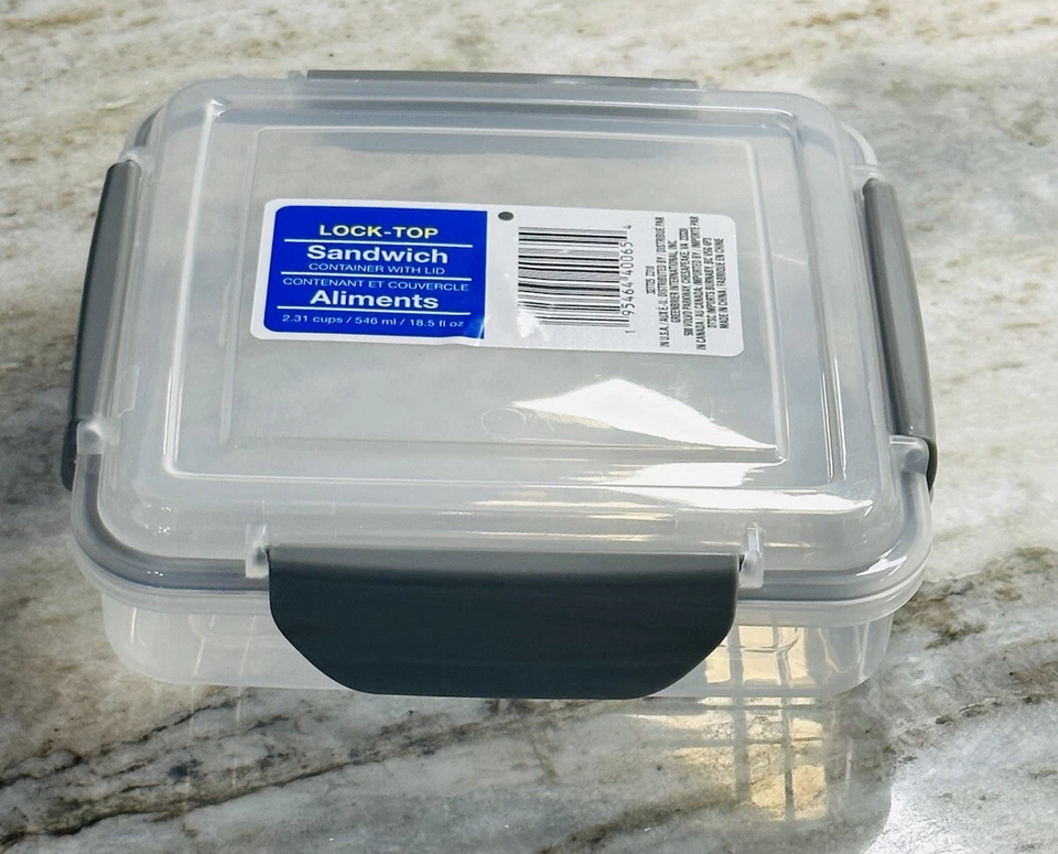 Lock-Top Reusable Sandwich Container w Lids 4 Clips 2.3 Cups 1 Pc. Gray - Image 4 of 4