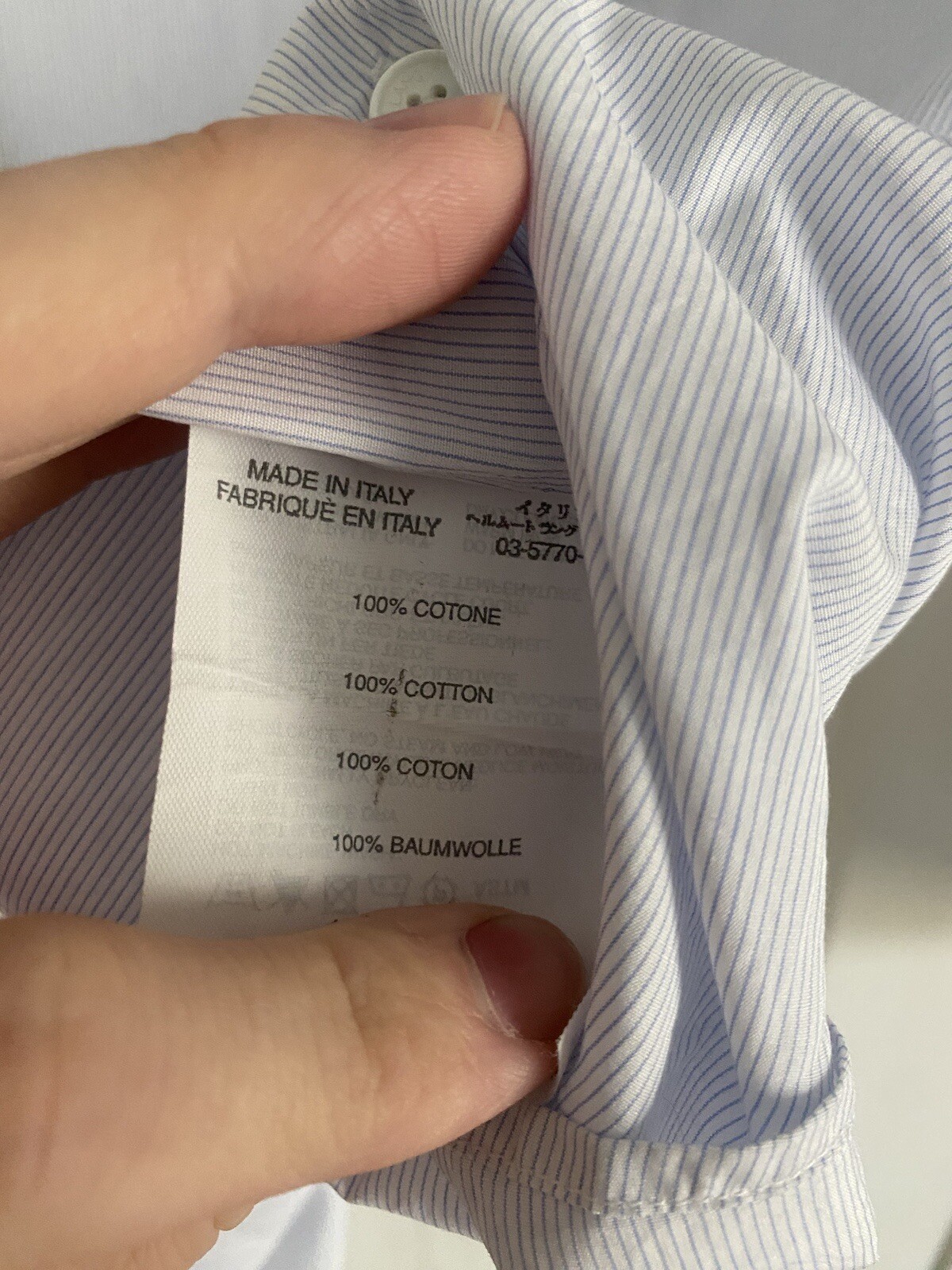 Helmut Lang Men's Blue White Striped Logo Button … - image 3