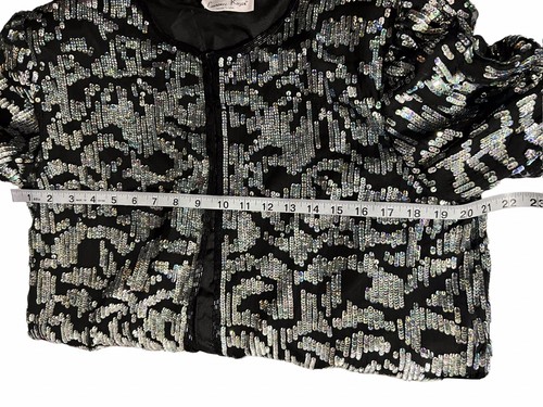 NWT Vtg LAWRENCE KAZAR Women’s Large Silk Cocktail Jacket Black/Silver Sequins - Picture 5 of 11