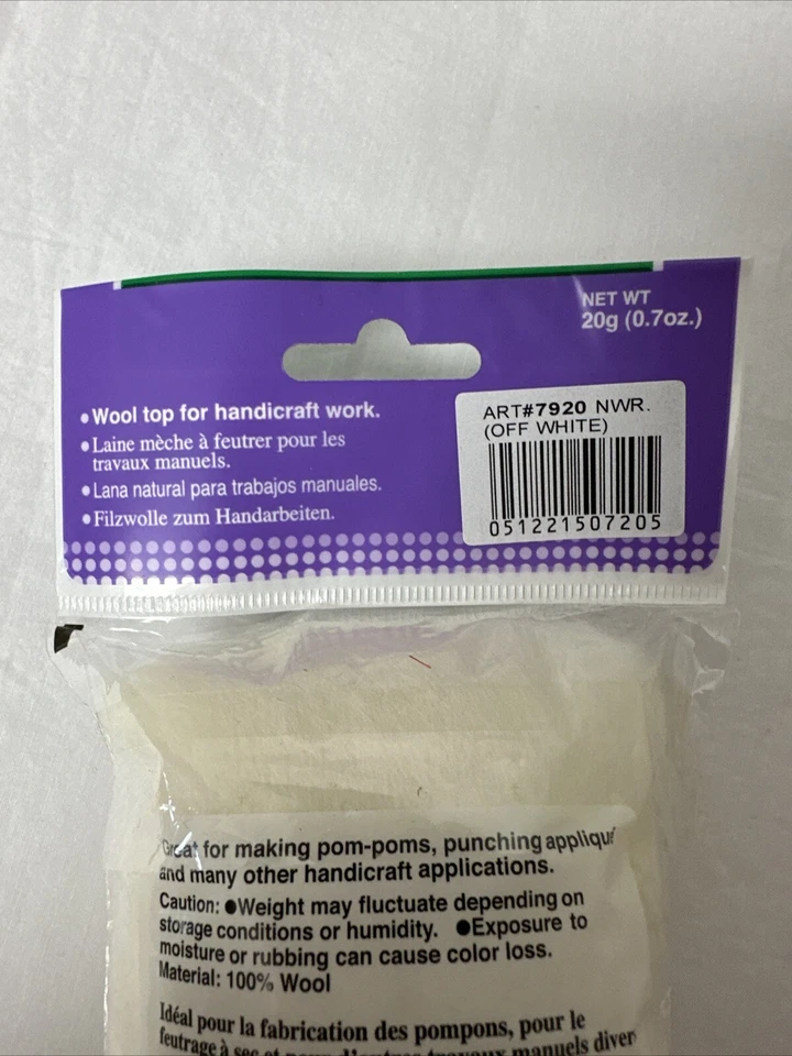 Clover 20 Grams Natural Wool Roving Off White 7920 2 pieces New - Image 4 of 4