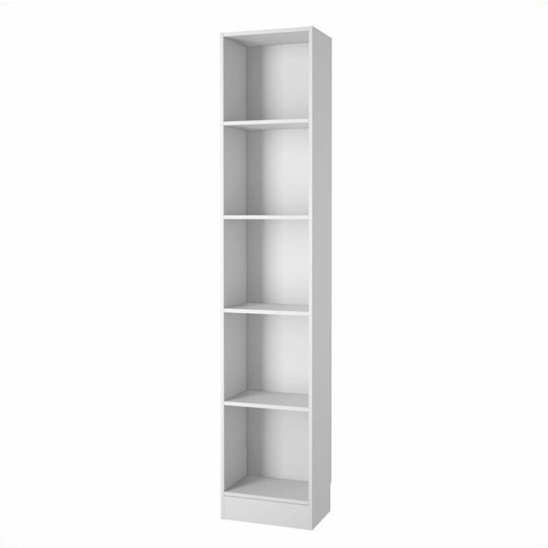 Pemberly Row Tall Narrow 5 Shelf Bookcase in White, estanteria estrecha y alta - Vimarsana News