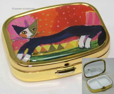 Pillendose Tablettenbox mit Spiegel R. WACHTMEISTER ''Katze auf Sofa''