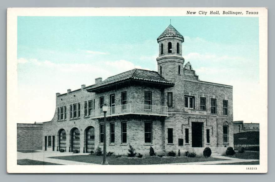 New City Hall BALLINGER TexasRare Antique Runnels County TX Curteich