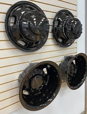 BLACK Center Hub Caps & Simulators for Dodge 3500 Dually 1-Ton 17" Steel Wheel