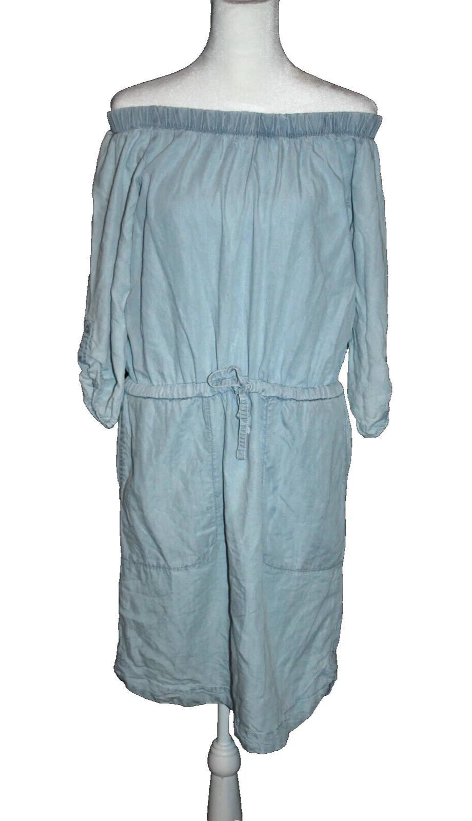 lole off-the-shoulder chambray drawstring waist 