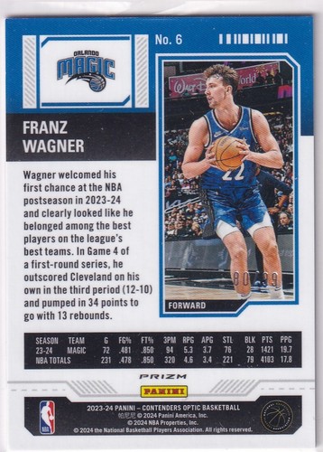 2023-24 Contenders Optic NBA No. 6 Franz Wagner Blue Prizm 80/99 - Bild 2 von 2