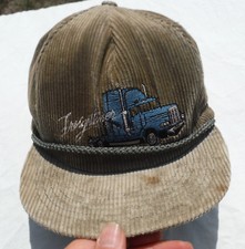 USA Made FREIGHTLINER Corduroy Vtg 5-Panel Ball Cap Hat Semi-Truck Embroidered