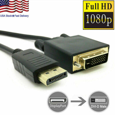 LOT 6,10, Ft Gold Plated DisplayPort to DVI-D Male Dual Link Cable Adapter 1080p