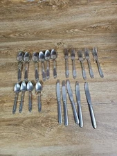 20 pc National Stainless Silvertone Flatware Silverware Paper Scroll Fork Spoon