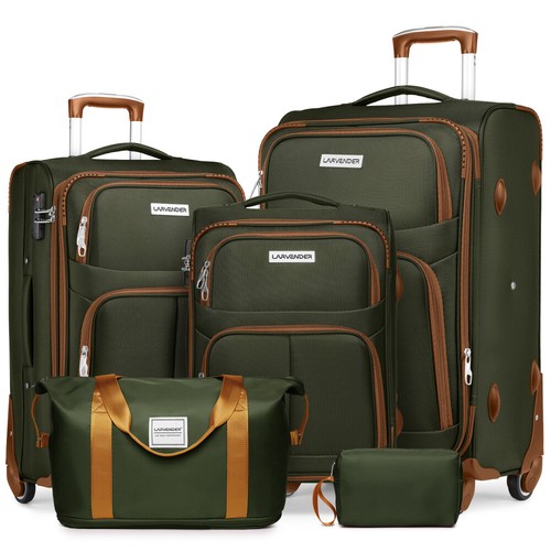 Luggage Sets 5 Piece Softside Expandable Suitcases Set+Spinner Wheels TSA Lock - Picture 30 of 56