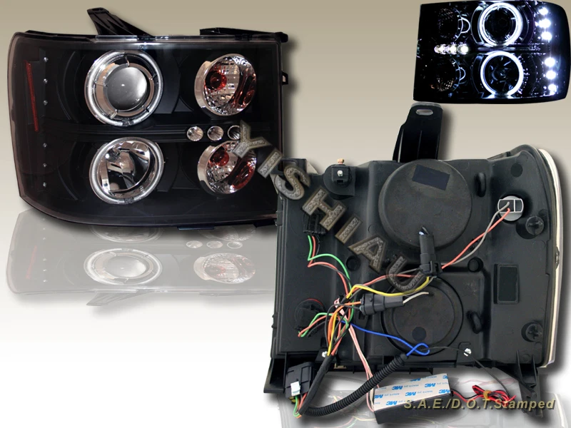 Faros proyectores LED GMC Sierra 2500 2007-2013 camioneta doble CCFL halo negros nuevos Foto 2 de 2