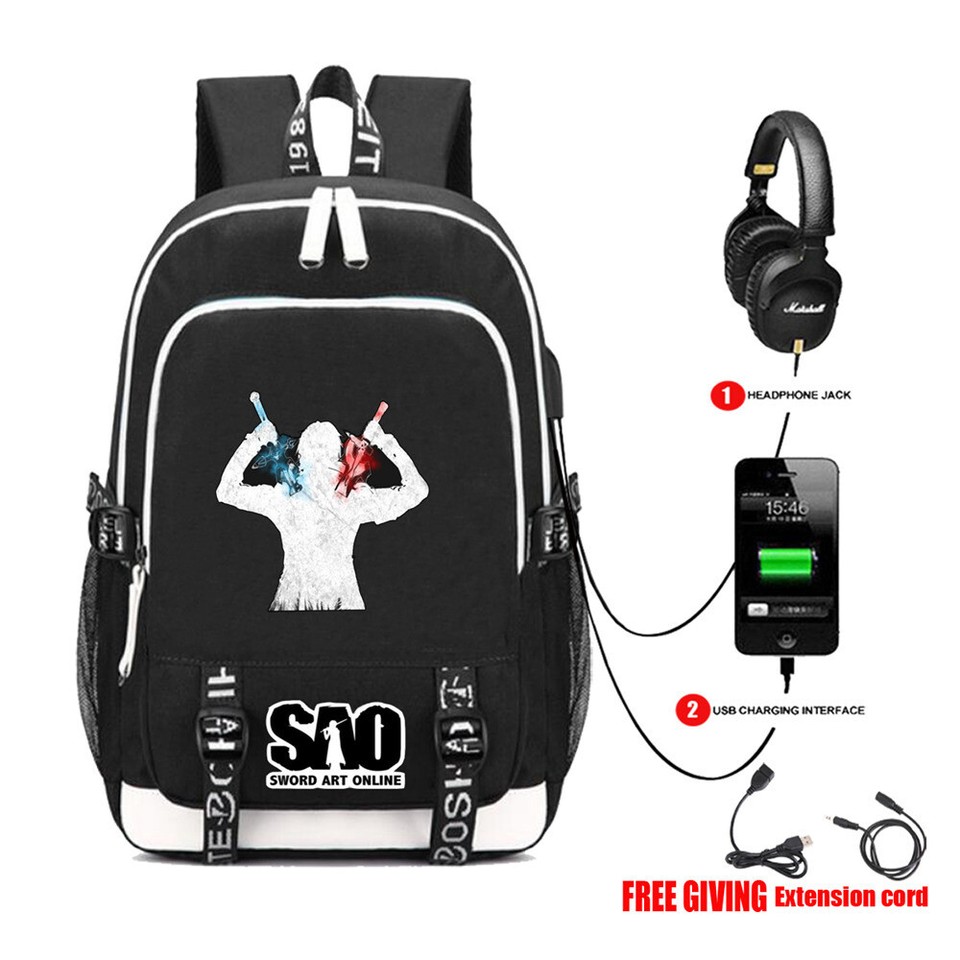 Sword Art Online SAO backpack Usb laptop school bag travel bag Mochila Rucksacks