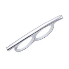 Minimalist Simple Bar Stick 2 Two Finger Double Ring White Gold Tone
