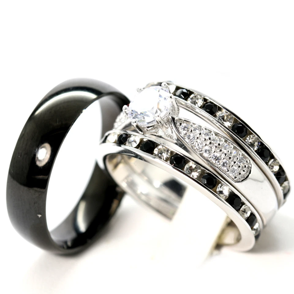 Juego de 4 anillos de boda ENGAGEMENT | plata de ley 925 acero inoxidable 316L Foto 4 de 4