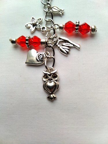 Owl Flowers Heart Phone Charm Dangle Bead Hang Pendant Chain Car Decor Handmade - Photo 8 sur 11