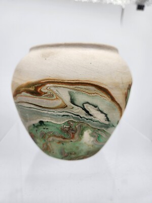 Vtg Nemadji pottery vase vintage Swirl Colors Signed USA Pottery