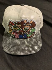 Super Mario Brothers Hat Nintendo Faux Leather Gamer Snapback Glitter Silver